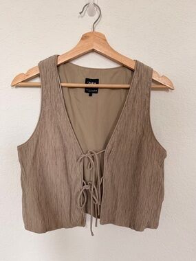 Zara Taupe Crinkle Tie-Front Vest